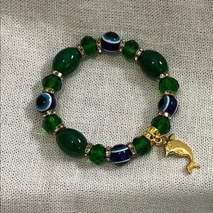 Green and Gold Dolphin Charm Bracelet